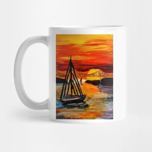 Sailing in bay by the golden Gate Bridge. Mug